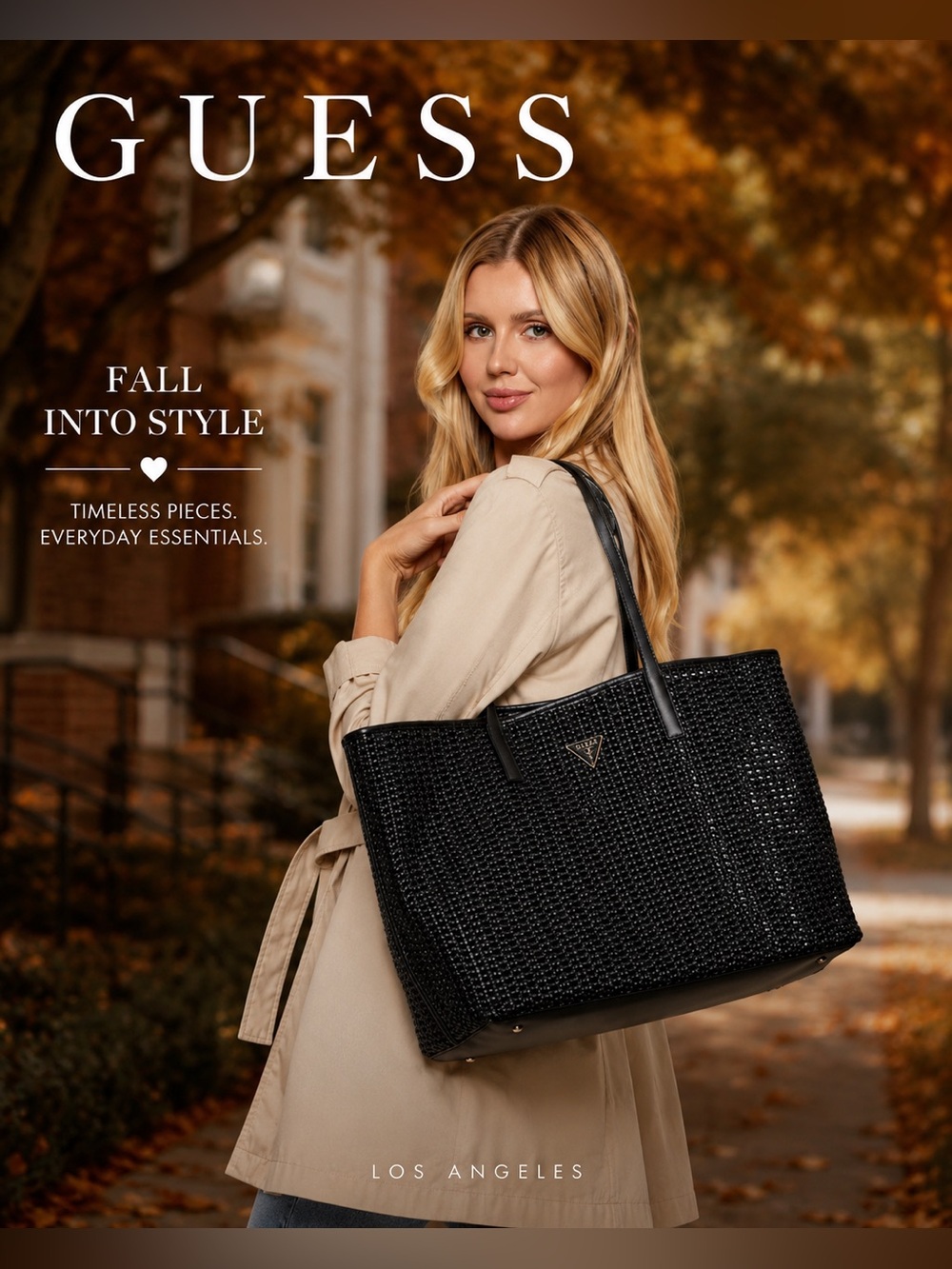 NEW GUESS Brigitta Black Woven Lg Tote Shopper Bag + Wristlet